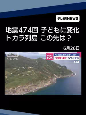 The image shows a news report visual. It features a segment of an island landscape with the sea in the background. The title text in Japanese is prominently displayed at the top, along with the channel's logo, and the date at the bottom right. There is a small text box with additional information.