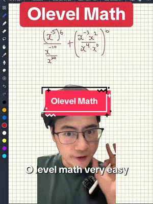 The cover image shows a person in the center of the frame, positioned against a backdrop of a digital notepad. Above the person's head is a red banner with the text "Olevel Math". The person, who appears to be a male, is wearing glasses and looking towards the camera, likely speaking, holding a small brush-like object with their right hand. Above the head, some math equations are written. Below, a red rectangle with the text “Olevel Math” with the math equations on the sheet.