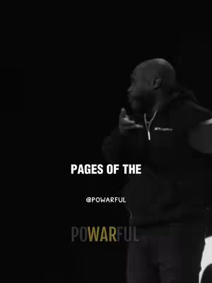 The cover image is a black and white shot featuring a man in a dark hoodie. He is gesturing with his hands, looking slightly off-camera to the left. The words "PAGES OF THE" are overlaid in white text, with the username "@POWARFUL" below it, also in white. The overall composition has a dramatic feel due to the contrast and lighting.