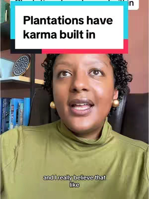 A woman with dark curly hair and gold earrings is speaking in front of a bookshelf. Text overlays appear on the image. The background is a warm, inviting space with books and a decorative item.