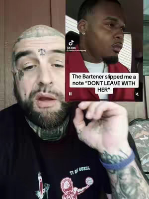 The image is a split-screen, showing a man on the left with tattoos and a beard reacting to a video clip on the right. The right side shows a man in a car with text overlay. The man on the left is the creator reacting to the video.