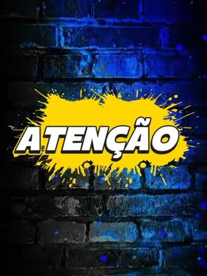 The image shows a brick wall in shades of blue, with a yellow splash in the center that contains the white text "ATENÇÃO".