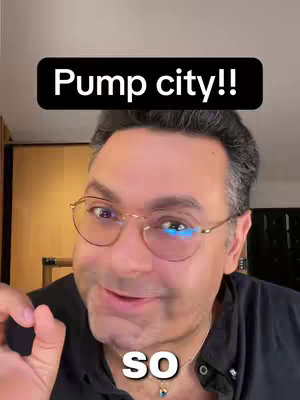 A selfie-style cover image featuring a man with glasses, set indoors. A black banner with white text that says "Pump city!!" overlays the man's head. The man wears a black shirt and is smiling, gesturing as if to make a point. The word "SO" is overlaid in white below, with subtle background details suggesting a home office.