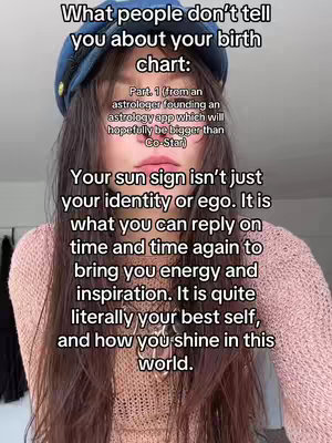 A young woman with long dark hair wearing a dark blue hat and a pink sweater is centered in the image. Text overlays are placed on top of the image.