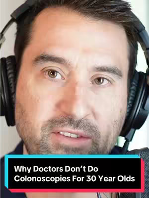 A man wearing headphones is centered in the frame, looking directly at the viewer. Text overlays are at the bottom, with a color block design.