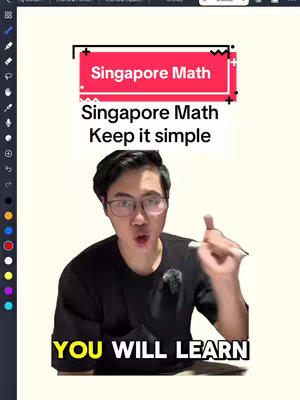 The cover image features a man wearing glasses and a black shirt, pointing his finger. A red rectangle at the top displays the text 'Singapore Math', with additional text below. The bottom of the image has the text 'YOU WILL LEARN'.