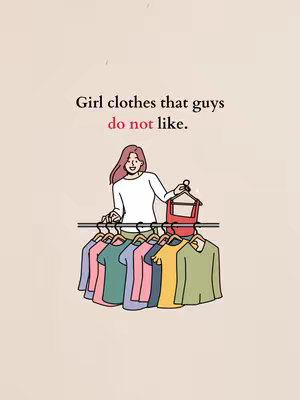 The cover image is a cartoon-style illustration featuring a woman standing in front of a clothing rack. The woman is wearing a white top and has long pink hair. The clothing rack holds various colorful t-shirts and a red garment on a hanger. The background is a muted beige.