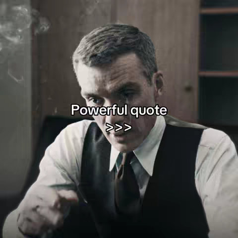 A man in a formal outfit is looking at the camera with a somewhat serious expression. White text overlay reads, "Powerful quote" with three right-pointing arrows.
