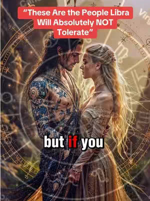 A digitally enhanced image featuring a couple facing each other intimately with a celestial or planetary background. The man, on the left, is adorned in ornate long-sleeved clothing with detailed patterns. The woman, on the right, wears a flowing dress. Text overlays in the top and bottom sections add context. The overall composition uses a warm color palette and evokes themes of romance and astrology.