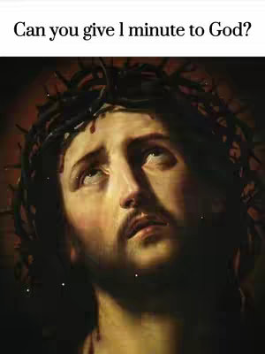 A detailed painting showing a man with a crown of thorns looking upwards with a pained expression against a dark backdrop.