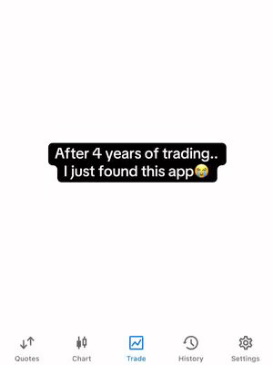 The cover image is a screenshot of a mobile trading app. The background is plain white. At the bottom, there's a navigation bar with icons for 'Quotes', 'Chart', 'Trade', 'History', and 'Settings'. The main focus is a black rectangular box at the center of the image, containing the text overlay.