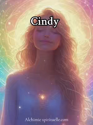 The cover image features a woman with long, flowing blonde hair and closed eyes, set against a soft, ethereal background of pastel colors and glowing lights. The name "Cindy" is overlaid in bold, black-outlined text above her head. The overall composition is dreamy and spiritual, with a focus on the woman's serene expression.