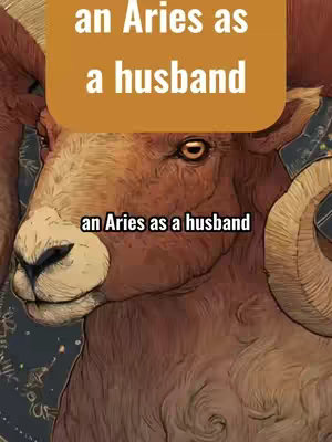 The cover image features a reddish-brown illustration of a ram's head, which is a symbol associated with the Aries zodiac sign. The ram's head is set against a dark, intricately patterned background with golden accents. A brown rectangular text box is positioned above the ram's head, with the words "an Aries as a husband" in white text. Below this, the same text appears again in a smaller font, directly on the image.