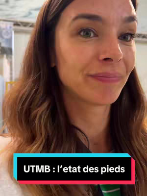 A woman with brown hair smiles while looking at the camera. Text at the bottom says, "UTMB: The state of the feet."