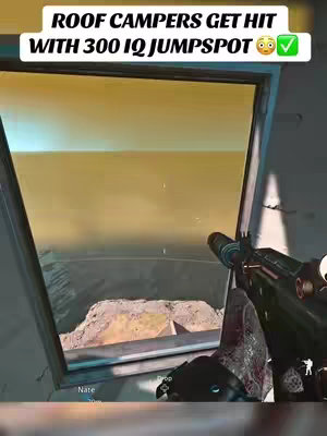 A first-person view from inside a buildings window. A gun is being held, with a cityscape visible through the window. Text overlay at the top.