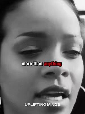 A grayscale close-up of a person’s face, likely a woman, with text overlayed. The person is looking up towards the camera, revealing a smooth forehead and prominent eyebrows. The lighting appears soft, highlighting the skin and features. The text overlay is in two lines; 'more than' in a white, bold font and 'anything' in a bold, red font. At the bottom, the text 'UPLIFTING MINDS' is displayed in white, lowercase letters.