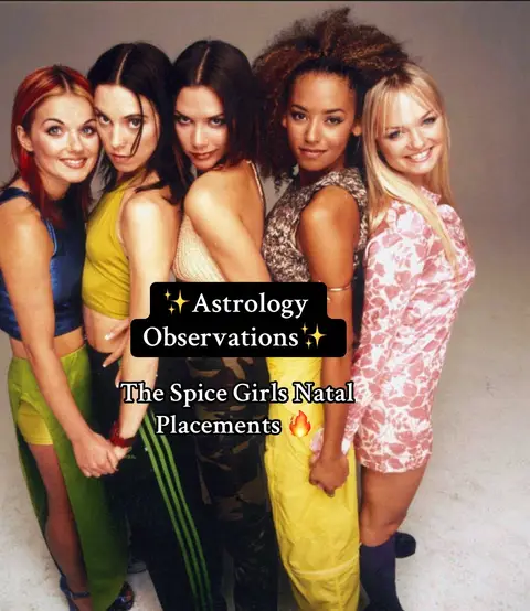 The cover image features a group photo of the Spice Girls, the famous pop group, standing closely together. The background is a plain grey, putting all the emphasis on the performers. The women's clothing features a range of styles, from tops and pants sets to dresses, in varied colors. On top of the image is a dark overlay with text. The overall layout and colors are reminiscent of the late 90s style.