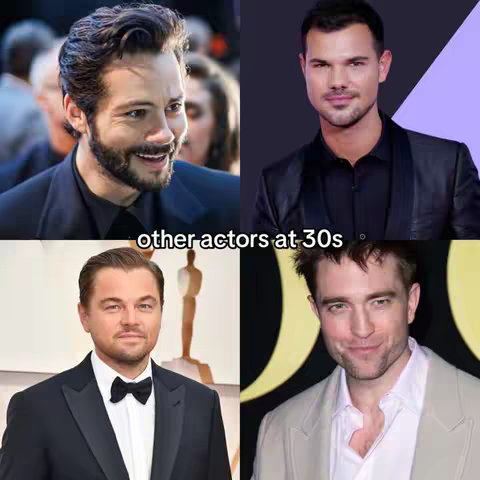 The cover image is a collage of four headshots of male actors. The top left features a man with dark hair and a beard. The top right shows a man with short, dark hair and a clean-shaven face. The bottom left highlights a man in a suit with a bow tie. The bottom right portrays a man with a light-colored jacket and a slight smile. The text overlay reads 'other actors at 30s'. The background is a mix of colors, including purple and yellow, with a blurred background.