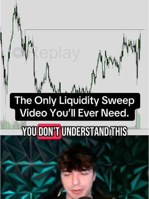 The cover image features a split layout. The upper portion displays a stock chart, while the lower half shows a man in front of a dark green background. A text overlay introduces the video's topic: a liquidity sweep video, and mentions that the viewer doesn't understand it. The man is looking at the camera and presumably is the creator/instructor.