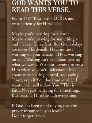 A vertical image with a cream-colored background features text overlaid in a bold, black font. The text includes a title, a bible verse and a message of faith and trust. In the bottom portion of the image, a blurry figure is walking.