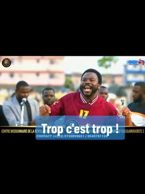 The cover image features a man with a beard, wearing a maroon sweatshirt with the number 17 on it, speaking passionately. Behind him, there is a blurred out crowd. In the foreground, a blue banner reads 'Trop c'est trop !' with contact information.
