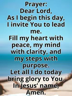 The image is a vertical composition featuring a serene backdrop and overlaid text. The background blends the colors of the sky and sea, creating a gradient of blue and teal. In the foreground is a written prayer, with each line centered and stacked in the same font, over the background. The overall composition is simple and peaceful, with the text clearly legible against the softer background.