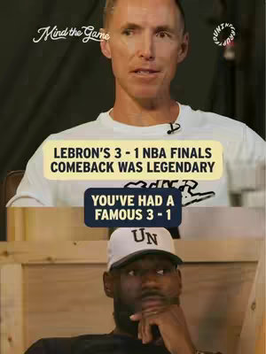 The image is a split frame, featuring two men. The top half displays a man with light skin and short blonde hair. The bottom half shows a man with dark skin wearing a white baseball cap with the letters 'UN' on it. Text overlays are present, including 'LEBRON'S 3-1 NBA FINALS COMEBACK WAS LEGENDARY' and 'YOU'VE HAD A FAMOUS 3-1'.
