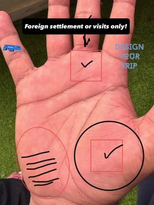 A close-up image of a person's hand with palm lines visible, overlaid with various circular and rectangular shapes drawn in black and red, containing checkmarks and other symbols. Text overlays describe palmistry concepts.