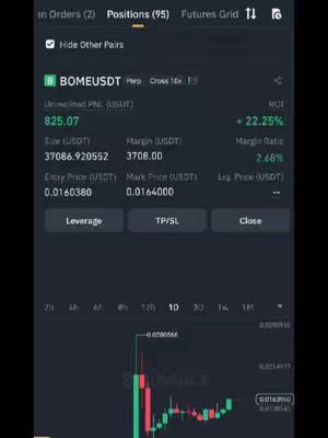 The cover image shows a screenshot of a trading platform interface. The interface displays various financial metrics and charts related to a cryptocurrency trade. The color scheme of the interface is primarily dark with green and red accents. A candlestick chart is visible, along with trade details like entry price and profit/loss.