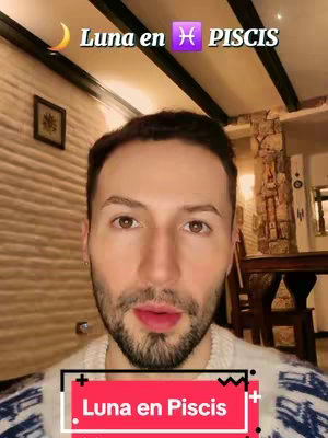 The cover image features a man in front of a brown and white wall. At the top, there is a text overlay that says "Luna en ♓ PISCIS". Below that there is a red and black text overlay with the text "Luna en Piscis".
