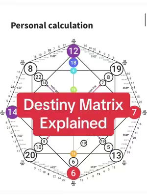 A diagram resembling a complex astrological chart or matrix. It features interconnected shapes, numbers, and lines, with a central area highlighted by a red rectangle containing text. The overall layout is symmetrical and filled with detailed information, seemingly related to personal calculations or spiritual concepts.
