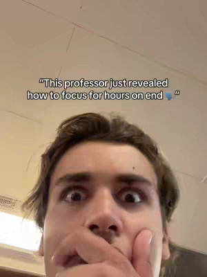 A selfie-style shot shows a young man with wide eyes and a hand covering his mouth, with text overlaid suggesting a secret or revelation about focusing techniques.