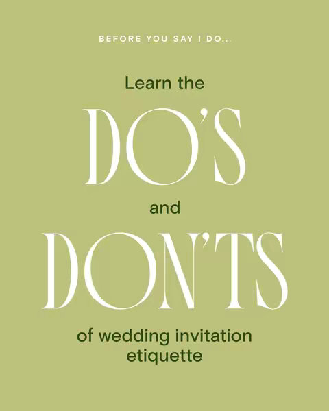 The cover image features a pale green background with text in a serif font. The text is centered and includes the phrases 'BEFORE YOU SAY I DO...', 'Learn the DO'S and DON'TS', and 'of wedding invitation etiquette'. The words 'DO'S' and 'DON'TS' are in a larger, more prominent font size.