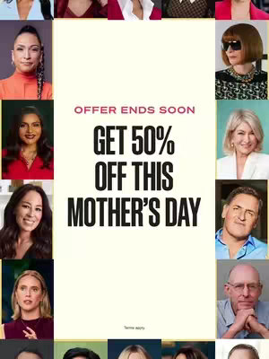 The cover image is a promotional graphic for a Mother's Day offer. It is composed in a grid layout featuring the faces of several women and men. A central vertical rectangle contains the text of the offer: 'OFFER ENDS SOON', 'GET 50% OFF THIS MOTHER'S DAY'. The overall color scheme is soft with a background of beige/cream, with text in black and a pale pink/red. The composition is balanced with no strong focal point except the text in the center, with multiple images adding variety.