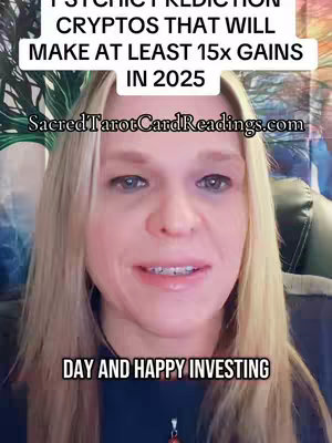 A woman with blonde hair is centered, with text overlays. The woman is looking forward and smiling slightly. The upper text says 'PSYCHIC PREDICTION'. Below it is another text overlay with a website address and at the bottom of the image is the text: 'DAY AND HAPPY INVESTING'.