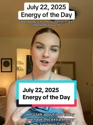 A woman with fair skin and blonde hair is centered in the frame, speaking directly to the camera. A gradient aqua top is visible. Above her and behind her is a decorative background with hints of what looks like a door frame, a circular piece of art, and decor. The image has overlaid text at the top and bottom.