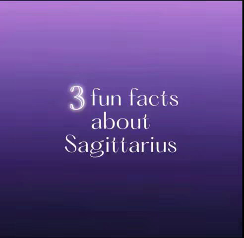 The image features a gradient background transitioning from deep purple at the bottom to lighter purple at the top. Centered on the image is text that says '3 fun facts about Sagittarius' in a stylized white font, with the '3' having a glowing effect.