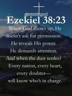 The image is a vertical graphic featuring a mountainous landscape behind a block of text. Above the text block, there is a white cross. The sky transitions from a dark blue at the top to a lighter blue lower down. The text has a centered alignment and is presented in a sans-serif font, with variable sizes. The color palette is primarily cool, using blues, white, and variations of those colors for effect.