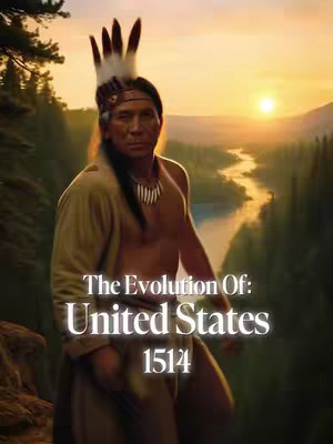 The image features a Native American person in traditional clothing standing against a backdrop of a scenic sunset. A figure with a feathered headdress, beaded necklace, and a cloak. The background shows mountains with a river, bathed in the warm hues of the setting sun with text overlayed.