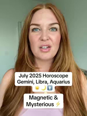 A woman is centered in the frame, looking directly at the viewer with a neutral expression. She has long, wavy auburn hair, and her skin has a pinkish glow from makeup. The composition includes two overlaid text boxes: one with the date, and another with the words "Magnetic & Mysterious".