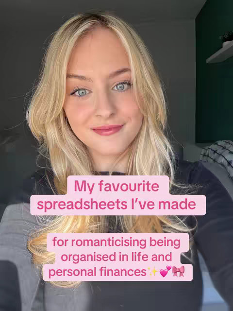 A selfie-style shot featuring a young, blonde woman with bright blue eyes. She is centered in the frame, and the background is slightly out of focus. She has a soft smile and is looking directly at the camera. Text overlays are present, with a light pink background with white text. The overall composition is well-lit, and the color palette is soft with a focus on the subject.