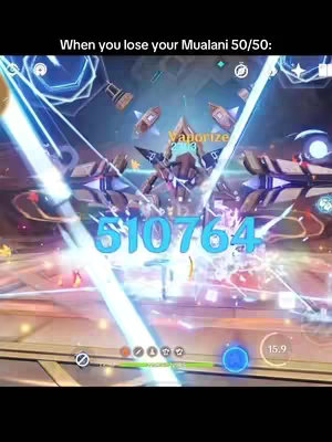 The image shows gameplay of Genshin Impact, with several visual elements. In the center are three large blue numeric figures that reads '510764'. Above is a text block that reads 'Vaporize'. The background of the screen is a flurry of visual effects.