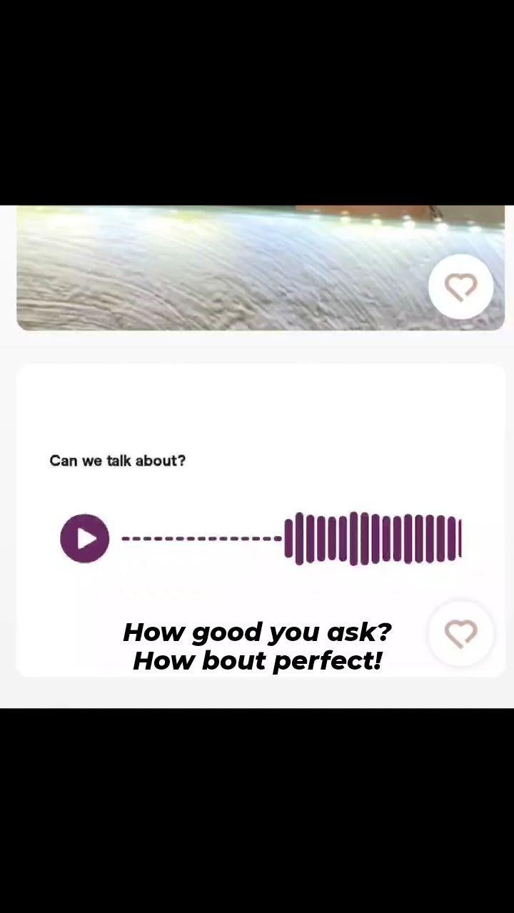 The image features a mobile interface with a question and a waveform, and a heart icon.