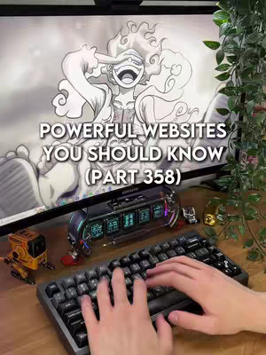 The cover image shows a desk setup with a computer monitor displaying a black and white cartoon character with hands on a keyboard in front of the screen. The text overlay reads 'POWERFUL WEBSITES YOU SHOULD KNOW (PART 358)'. Various objects are visible on the desk, including a miniature toy and plants.