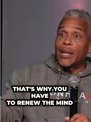 The cover image features a man in a grey hoodie holding a microphone to his mouth. Overlayed text states, "THAT'S WHY YOU HAVE TO RENEW THE MIND."