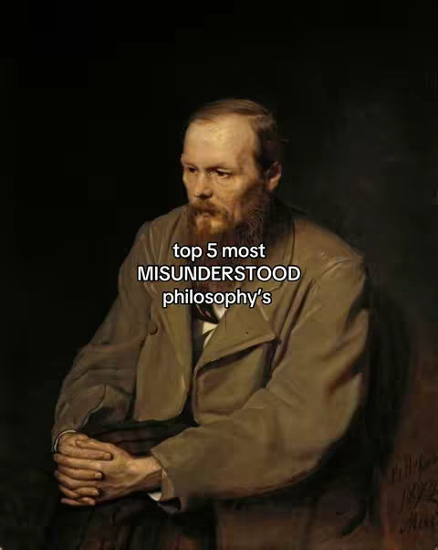 The cover image features an oil painting of a man, presumably a philosopher, set against a dark background. The man has a full beard and focused eyes, and his expression suggests deep contemplation. The text overlay at the top states "top 5 most MISUNDERSTOOD philosophy's" in a sans-serif font. The overall color palette is dominated by muted tones of brown and black.