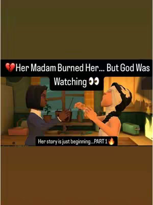 An animated scene features two female characters in a domestic setting. One, with black hair and a blue top, gestures towards a woman in a white head covering. Text overlays highlight key phrases within the scene.