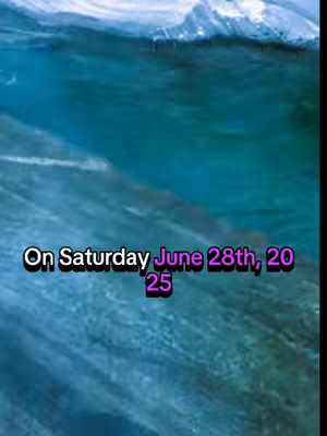 An abstract image with blue-green water, possibly an ocean or lake. The water creates a wave-like pattern, with a gradient of darker blues deepening towards the bottom and lighter, possibly foamy, textures at the top. Text in a bubble font is overlaid, highlighting the date.