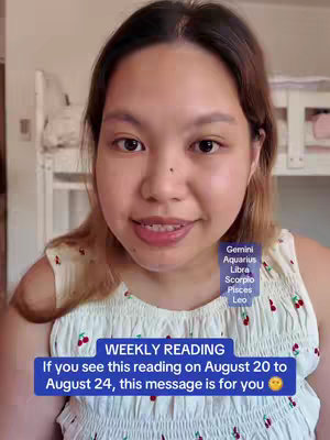 A young woman with brown hair and a lightly colored top looks directly at the camera. A blue box at the bottom contains text, and a smaller box on the right shows astrological signs.