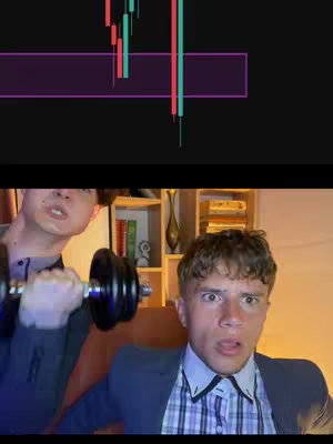 The cover image shows two young men reacting to a financial chart displayed on a screen, one is holding a dumbbell up. The man to the right has a surprised expression, highlighting the volatility of the financial graphs to the side of the creators.